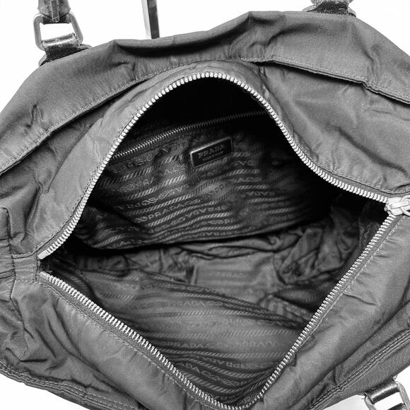 Prada Black Tessuto Nylon Tote Bag with Leather Trim – Triangle Logo - Picture 6 of 14
